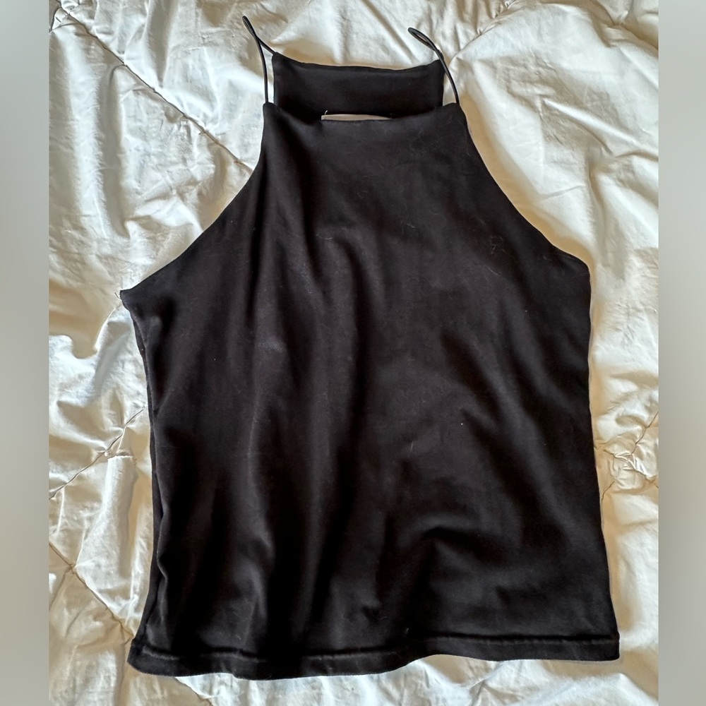 This is a black, slight halter top, tank top!